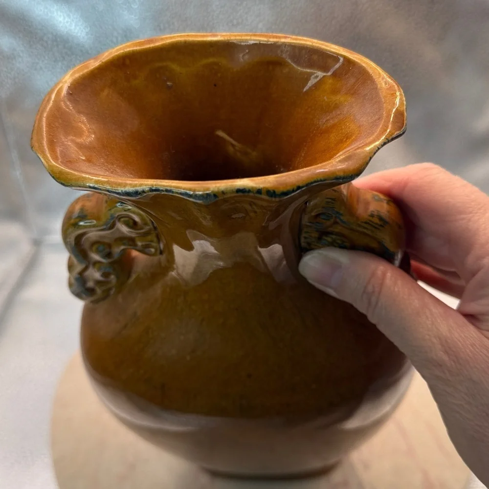 Brown Ceramic Asian Orientalist Vase
